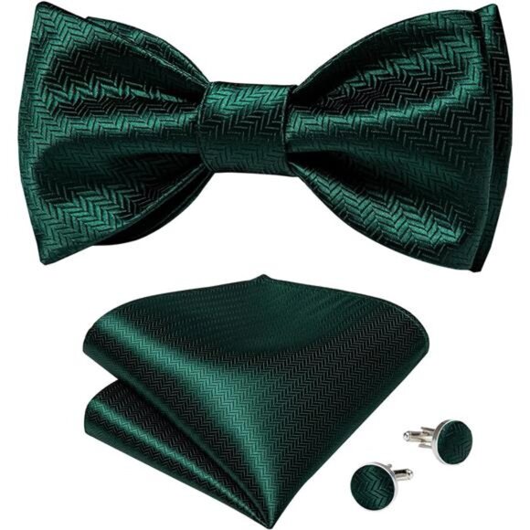 Men Bow Tie Paisley Striped Dark Green - Picture 1 of 6